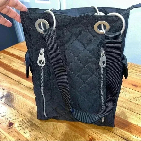 Baggallini quilted Florence tote organization galore! Pockets everywhere. Black - Picture 3 of 16